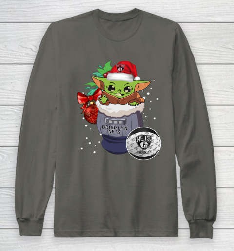 Brooklyn Nets Christmas Baby Yoda Star Wars Funny Happy NBA Long Sleeve T-Shirt 8