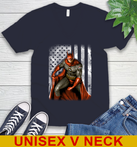 Denver Broncos NFL Football Batman DC American Flag Shirt V-Neck T-Shirt 2