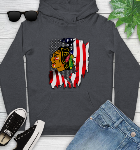Chicago Blackhawks NHL Hockey American Flag Youth Hoodie 10