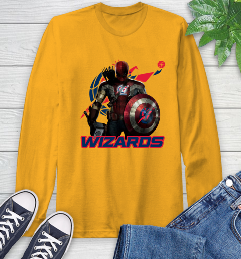 Washington Wizards NBA Basketball Captain America Thor Spider Man Hawkeye Avengers Long Sleeve T-Shirt 3