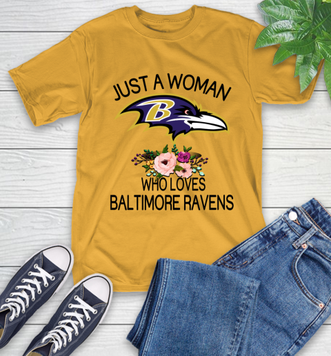 NFL Just A Woman Who Loves Baltimore Ravens Football Sports T-Shirt 2