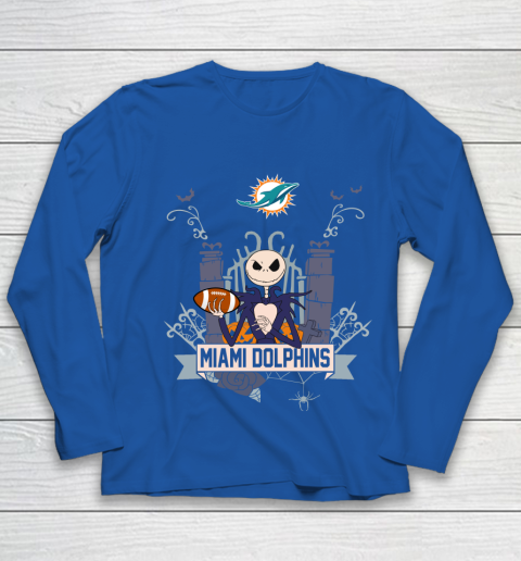 NFL Miami Dolphins Football Jack Skellington Halloween Youth Long Sleeve 7
