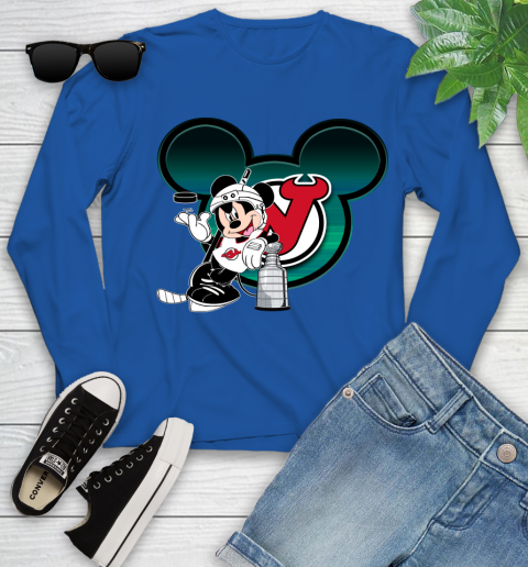 NHL New Jersey Devils Stanley Cup Mickey Mouse Disney Hockey T Shirt Youth Long Sleeve 9