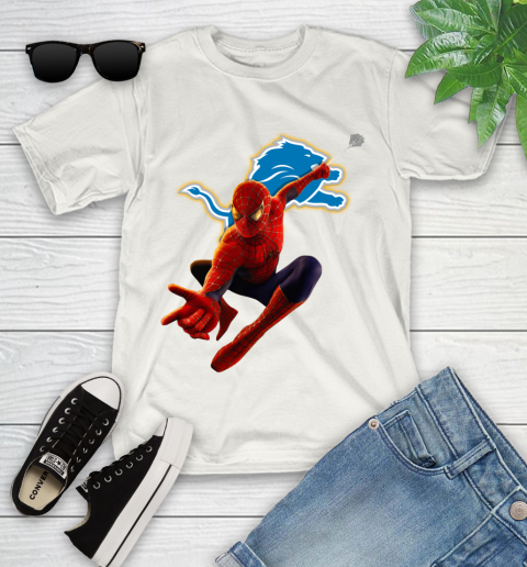NFL Spider Man Avengers Endgame Football Detroit Lions Youth T-Shirt
