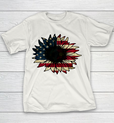 American Flag Sunflower America Patriotic 4th July Holiday Youth T-Shirt