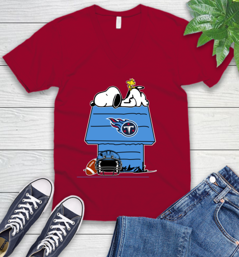 Tennessee Titans NFL Football Snoopy Woodstock The Peanuts Movie V-Neck T-Shirt 8