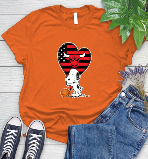 Chicago Bulls NBA Basketball The Peanuts Movie Adorable Snoopy Women's T-Shirt 4