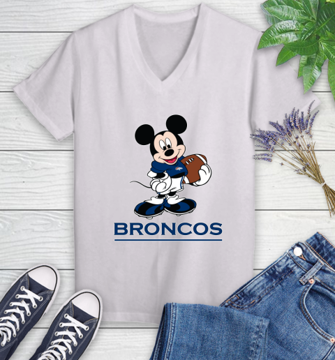 NFL Football Denver Broncos Cheerful Mickey Mouse Shirt Women's V-Neck T-Shirt 2