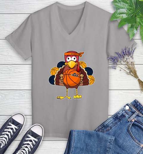 Utah Jazz Turkey thanksgiving day Women's V-Neck T-Shirt 4