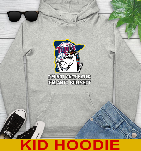 Minnesota Twins MLB Baseball Unicorn I'm Not Anti Hater I'm Anti Bullshit Youth Hoodie