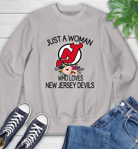 NHL Just A Woman Who Loves New Jersey Devils Hockey Sports Sweatshirt 9