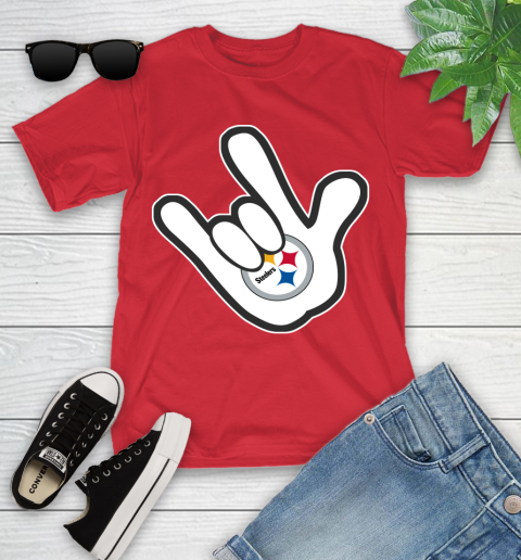 Pittsburgh Steelers NFL Football Mickey Rock Hand Disney Youth T-Shirt 10