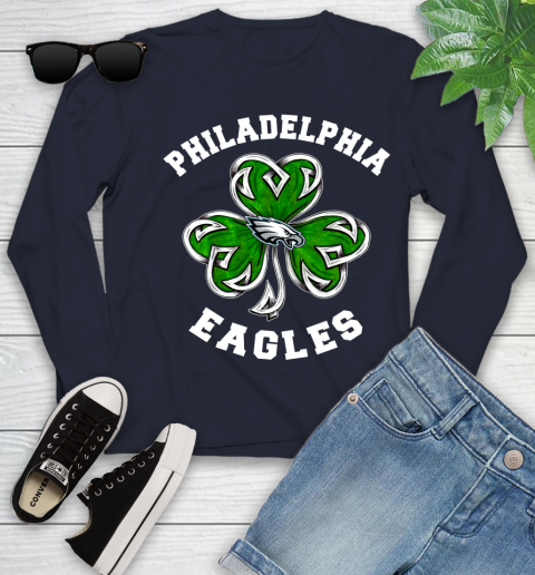 NFL Philadelphia Eagles Three Leaf Clover St Patrick's Day Football Sports Youth Long Sleeve 2