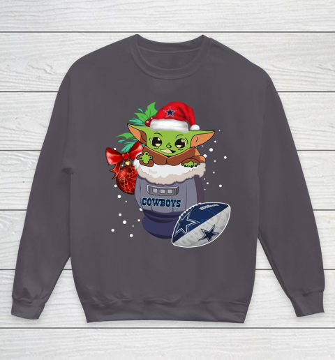 Dallas Cowboys Christmas Baby Yoda Star Wars Funny Happy NFL Youth Sweatshirt 6