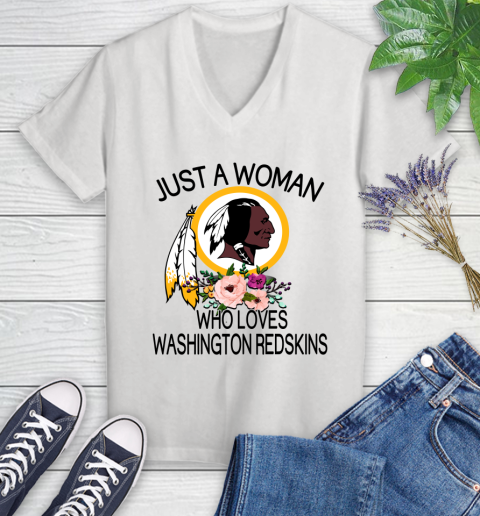 NFL Just A Woman Who Loves Washington Redskins Football Sports Women's V-Neck T-Shirt