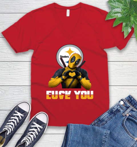 NHL Pittsburgh Steelers Deadpool Love You Fuck You Football Sports V-Neck T-Shirt 6