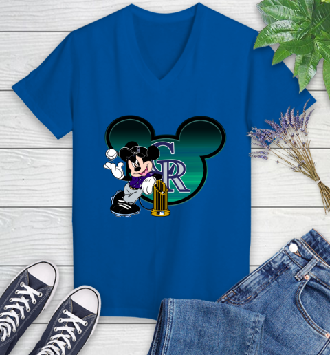 MLB Colorado Rockies The Commissioner's Trophy Mickey Mouse Disney Women's V-Neck T-Shirt 10