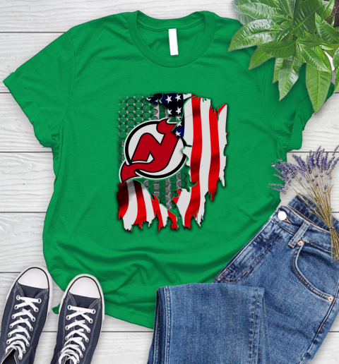 New Jersey Devils NHL Hockey American Flag Women's T-Shirt 9