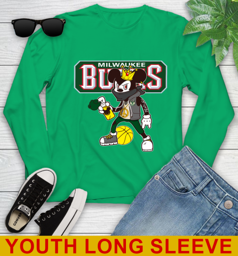 Milwaukee Bucks NBA Basketball Mickey Peace Sign Sports Youth Long Sleeve 7