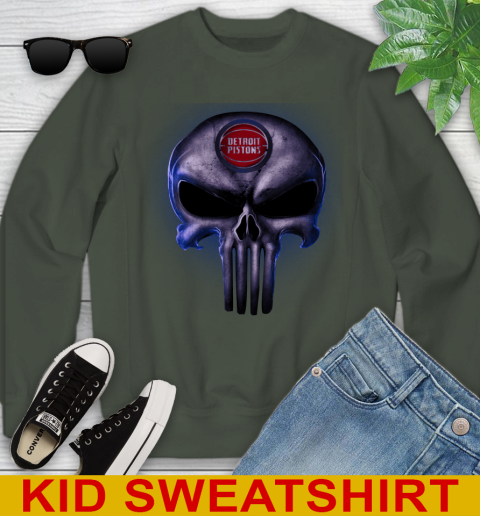 Detroit Pistons NBA Basketball Punisher Skull Sports Youth Sweatshirt 8