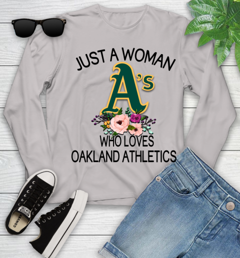 MLB Just A Woman Who Loves Oakland Athletics Baseball Sports Youth Long Sleeve 9