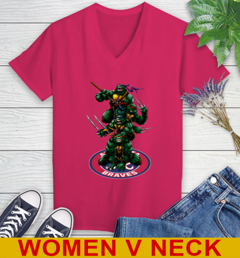 MLB Baseball Atlanta Braves Teenage Mutant Ninja Turtles Shirt Women's V-Neck T-Shirt 10