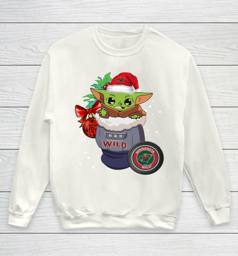 Minnesota Wild Christmas Baby Yoda Star Wars Funny Happy NHL Youth Sweatshirt 2