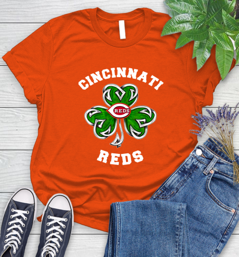MLB Cincinnati Reds Three Leaf Clover St Patrick's Day Baseball Sports Women's T-Shirt 3