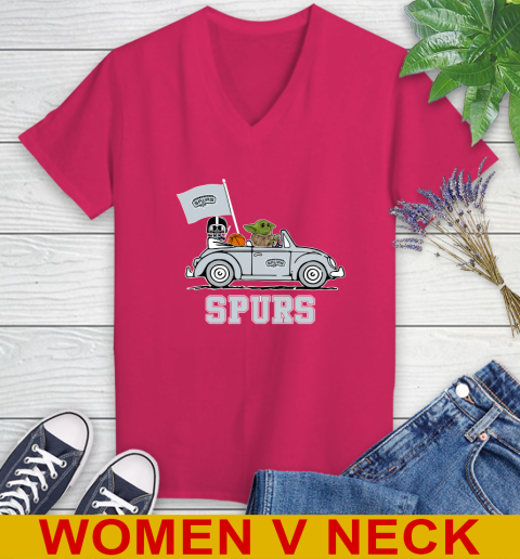 NBA Basketball San Antonio Spurs Darth Vader Baby Yoda Driving Star Wars Shirt Women's V-Neck T-Shirt 10