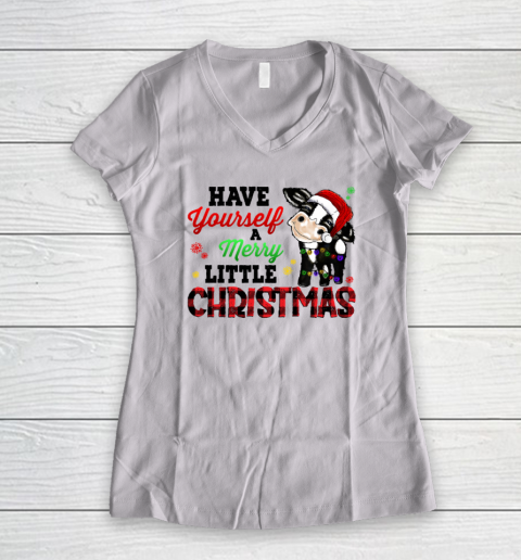 Have Yourself Merry Little Christmas Santa Cow Pajama Women's V-Neck T-Shirt