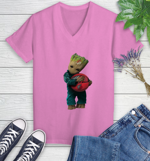 NBA Groot Guardians Of The Galaxy Basketball Sports Portland Trail Blazers Women's V-Neck T-Shirt 14