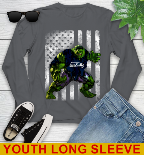 Seattle Seahawks Hulk Marvel Avengers NFL Football American Flag Youth Long Sleeve 9