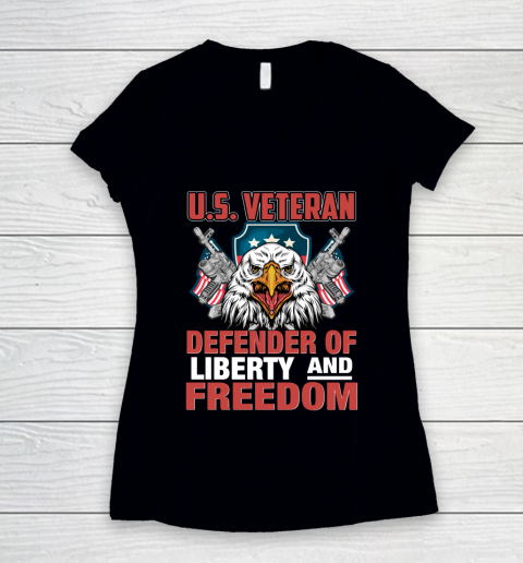 Veteran Shirt U.S. Veteran Defender Of Liberty And Freedom Independence Day Women's V-Neck T-Shirt