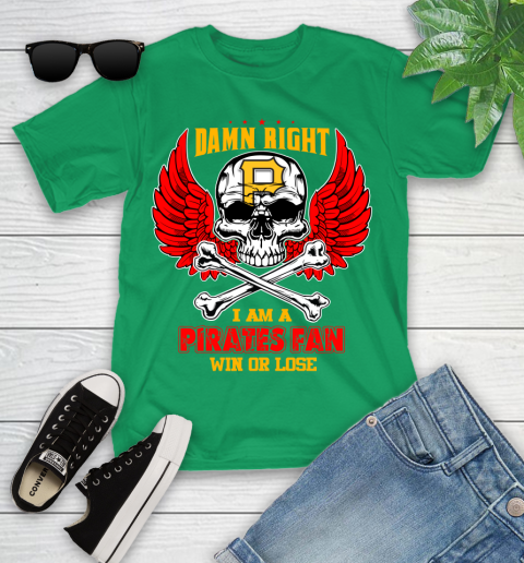 MLB Damn Right I Am A Pittsburgh Pirates Win Or Lose Skull Baseball Sports Youth T-Shirt 8