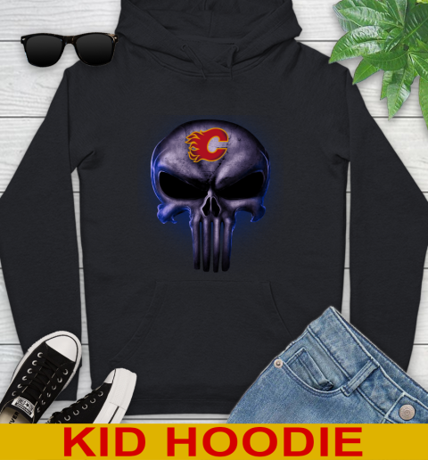 Calgary Flames NHL Hockey Punisher Skull Sports Youth Hoodie