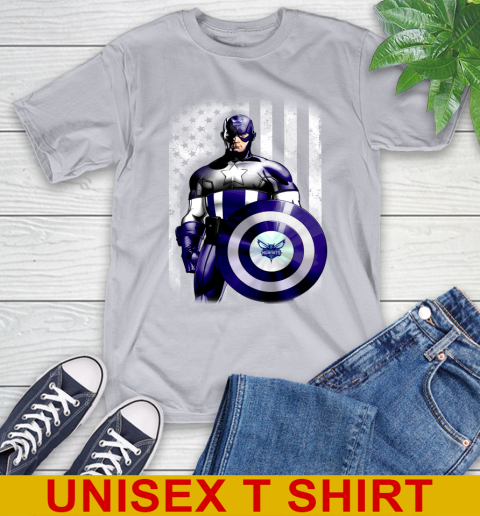 Charlotte Hornets NBA Basketball Captain America Marvel Avengers American Flag Shirt T-Shirt 5