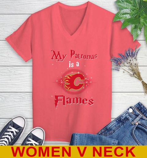 NHL Hockey Harry Potter My Patronus Is A Calgary Flames Women's V-Neck T-Shirt 7 NHL Hockey Harry Potter My Patronus Is A Calgary Flames Women's V-Neck T-Shirt - Image 7