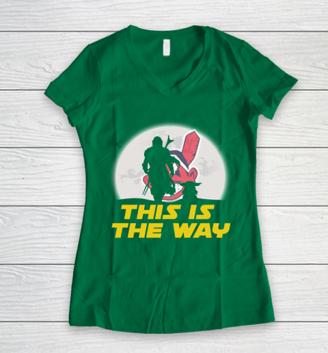 Cleveland Indians MLB Baseball Star Wars Yoda And Mandalorian This Is The Way Women's V-Neck T-Shirt 3