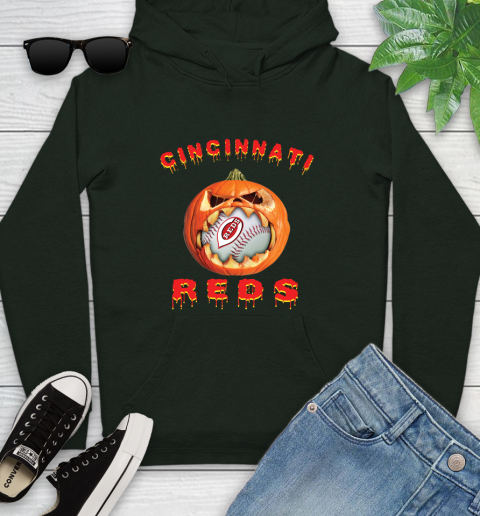 MLB Cincinnati Reds Halloween Pumpkin Baseball Sports Youth Hoodie 13