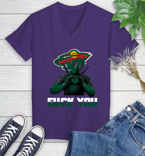 NHL Minnesota Wild Deadpool Love You Fuck You Hockey Sports Women's V-Neck T-Shirt 3
