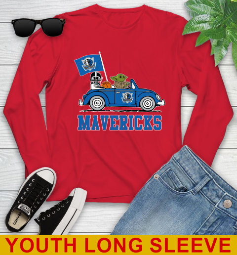 NBA Basketball Dallas Mavericks Darth Vader Baby Yoda Driving Star Wars Shirt Youth Long Sleeve 11