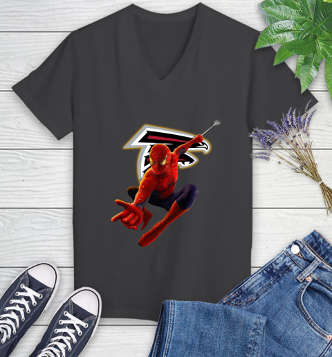 NFL Spider Man Avengers Endgame Football Atlanta Falcons Women's V-Neck T-Shirt 8