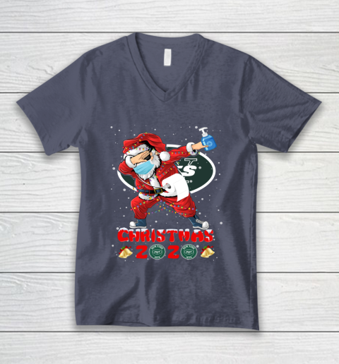 New York Jets Funny Santa Claus Dabbing Christmas 2020 NFL V-Neck T-Shirt 7