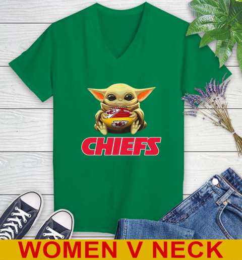 NFL Football Kansas City Chiefs Baby Yoda Star Wars Shirt Women's V-Neck T-Shirt 6