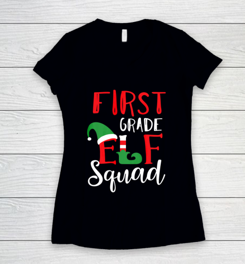 Christmas Elf Squad First Grade Teacher Top Women's V-Neck T-Shirt