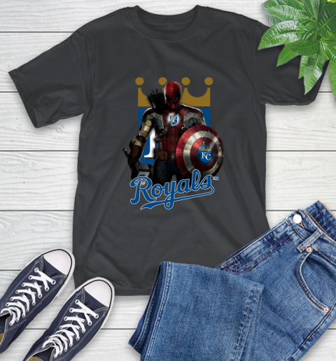 MLB Captain America Thor Spider Man Hawkeye Avengers Endgame Baseball Kansas City Royals T-Shirt 2