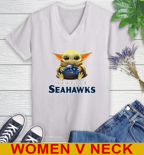 NFL Football Seattle Seahawks Baby Yoda Star Wars Shirt Women's V-Neck T-Shirt