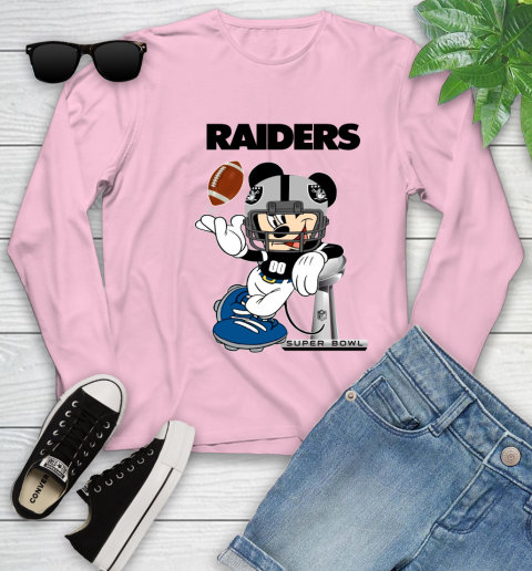 NFL Oakland Raiders Mickey Mouse Disney Super Bowl Football T Shirt Youth Long Sleeve 10