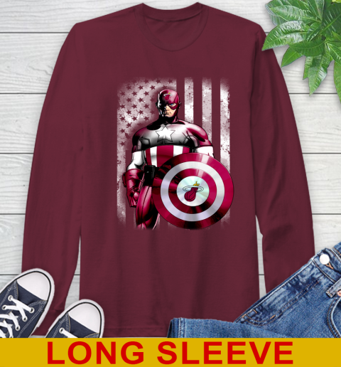 Miami Heat NBA Basketball Captain America Marvel Avengers American Flag Shirt Long Sleeve T-Shirt 7