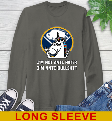 Buffalo Sabres NHL Hockey Unicorn I'm Not Anti Hater I'm Anti Bullshit Long Sleeve T-Shirt - Image 9